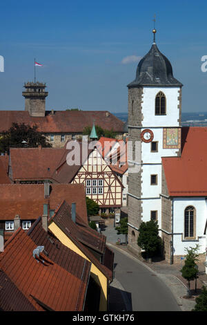 Church and old buildings in centre of Waldenburg,Baden-Wurttemberg,Germany Stock Photo