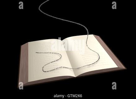 Open book magic and incoming text 3d illustration Stock Photo