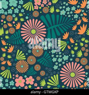 Whimsical flowers seamless vector pattern Stock Vector