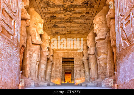 The entrance to the Great Temple of Rameses II in Abu Simbel , Egypt Stock Photo