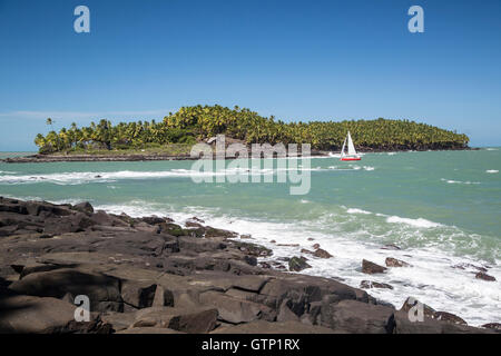 view of Devils Island from Isle Royale, French Guiana Stock Photo