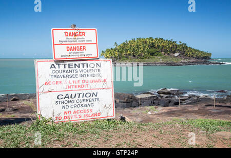 view of Devils Island from Isle Royale, French Guiana Stock Photo