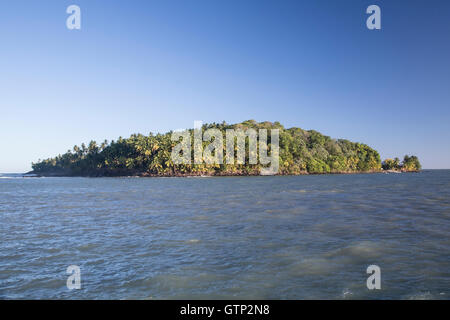 view of Devils Island from Isle Royale, French Guiana Stock Photo