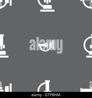 Microscope icon sign. Seamless pattern on a gray background. Vector Stock Vector