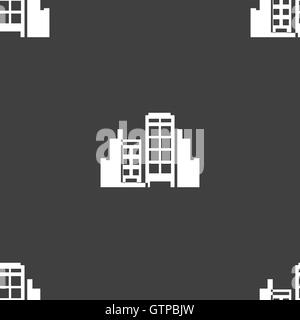 Buildings icon sign. Seamless pattern on a gray background. Vector Stock Vector