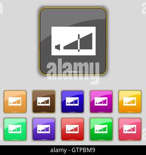 Volume adjustment icon sign. Set with eleven colored buttons for your site. Vector Stock Vector
