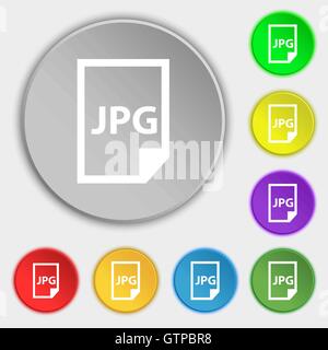Jpg file icon sign. Symbol on eight flat buttons. Vector Stock Vector