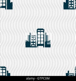Buildings icon sign. Seamless pattern with geometric texture. Vector Stock Vector
