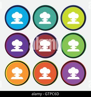 Explosion Icon sign. Nine multi colored round buttons. Vector Stock Vector