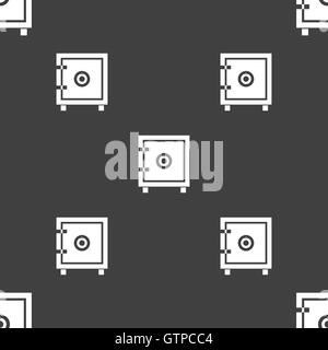 Safe money icon sign. Seamless pattern on a gray background. Vector Stock Vector