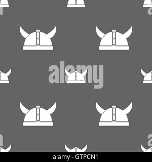 viking helmet icon sign. Seamless pattern on a gray background. Vector Stock Vector