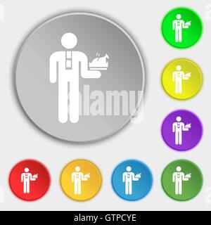 Waiter icon sign. Symbol on eight flat buttons. Vector Stock Vector