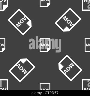 mov file format icon sign. Seamless pattern on a gray background. Vector Stock Vector