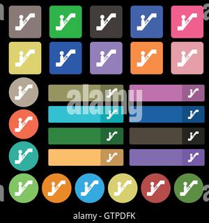 escalator icon sign. Set from twenty seven multicolored flat buttons. Vector Stock Vector
