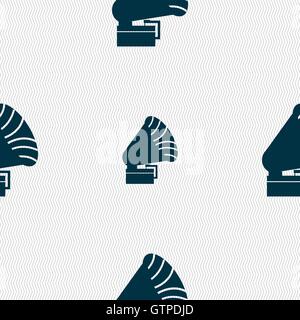 Gramophone icon. sign. Seamless pattern with geometric texture. Vector Stock Vector