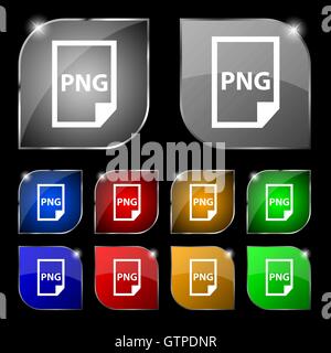 PNG Icon sign. Set of ten colorful buttons with glare. Vector Stock Vector
