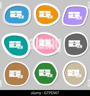 chest icon symbols. Multicolored paper stickers. Vector Stock Vector