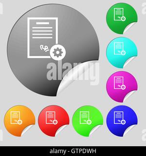 certificate icon sign. Set of eight multi colored round buttons, stickers. Vector Stock Vector