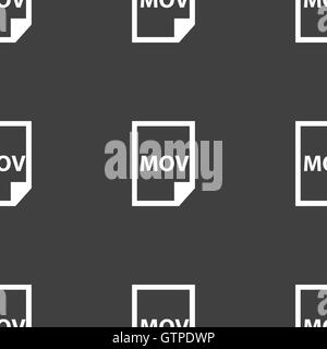 mov file format icon sign. Seamless pattern on a gray background. Vector Stock Vector