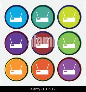 Wi-Fi Icon sign. Nine multi colored round buttons. Vector Stock Vector