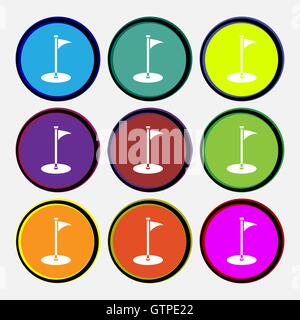 Golf icon sign. Nine multi colored round buttons. Vector Stock Vector