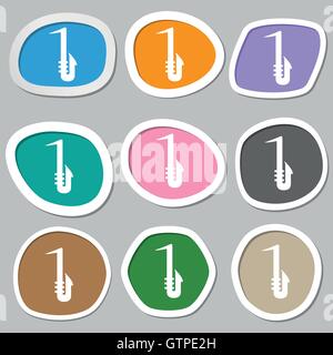 Saxophone icon symbols. Multicolored paper stickers. Vector Stock Vector