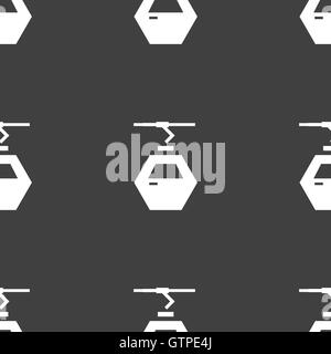 Cableway cabin icon sign. Seamless pattern on a gray background. Vector Stock Vector