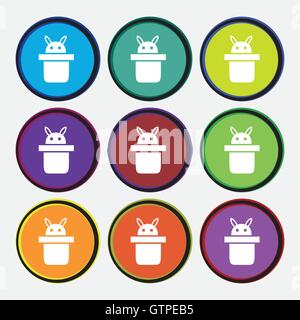 Magician hat. Rabbit ears icon sign. Nine multi colored round buttons. Vector Stock Vector