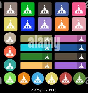 Church Icon sign. Set from twenty seven multicolored flat buttons. Vector Stock Vector