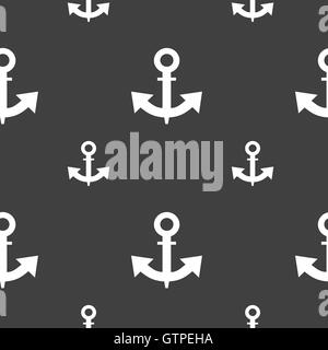 anchor Icon sign. Seamless pattern on a gray background. Vector Stock Vector