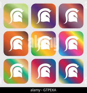 Spartan Helmet icon . Nine buttons with bright gradients for beautiful design. Vector Stock Vector