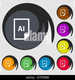 file AI icon sign. Symbols on eight colored buttons. Vector Stock Vector