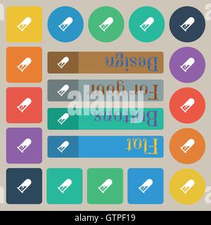 chemistry icon sign. Set of twenty colored flat, round, square and rectangular buttons. Vector Stock Vector