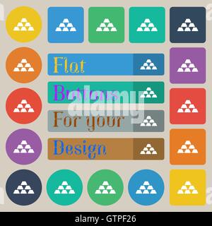 Gold Icon sign. Set of twenty colored flat, round, square and rectangular buttons. Vector Stock Vector