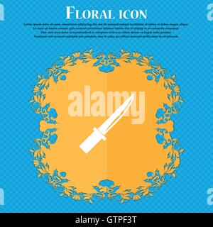 knife icon icon. Floral flat design on a blue abstract background with place for your text. Vector Stock Vector