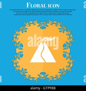 active erupting volcano icon icon. Floral flat design on a blue abstract background with place for your text. Vector Stock Vector