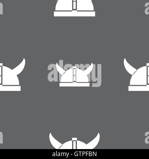 viking helmet icon sign. Seamless pattern on a gray background. Vector Stock Vector