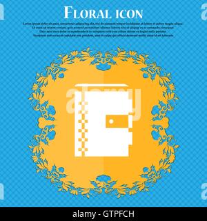 notebook icon icon. Floral flat design on a blue abstract background with place for your text. Vector Stock Vector