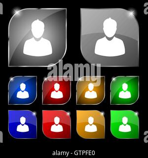 avatar Icon sign. Set of ten colorful buttons with glare. Vector Stock Vector