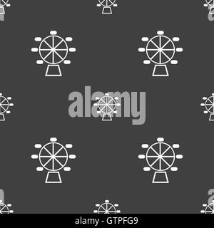 Ferris wheel icon sign. Seamless pattern on a gray background. Vector Stock Vector
