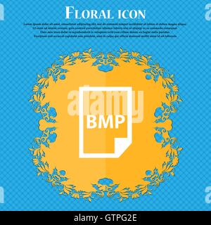 BMP Icon icon. Floral flat design on a blue abstract background with place for your text. Vector Stock Vector