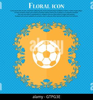 Football icon icon. Floral flat design on a blue abstract background with place for your text. Vector Stock Vector