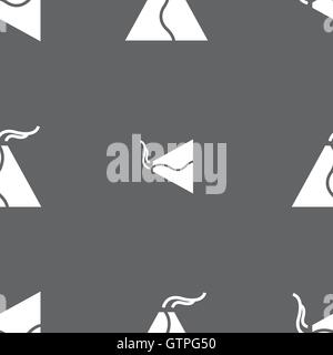 active erupting volcano icon sign. Seamless pattern on a gray background. Vector Stock Vector
