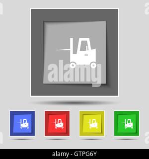 Forklift icon sign on original five colored buttons. Vector Stock Vector