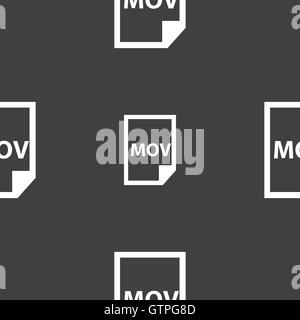 mov file format icon sign. Seamless pattern on a gray background. Vector Stock Vector