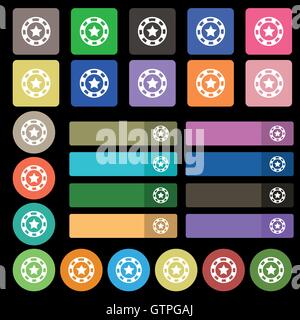 Gambling chips icon sign. Set from twenty seven multicolored flat buttons. Vector Stock Vector