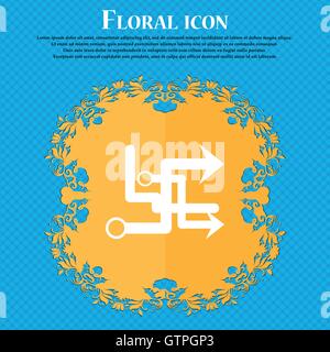 Transfer icon icon. Floral flat design on a blue abstract background with place for your text. Vector Stock Vector