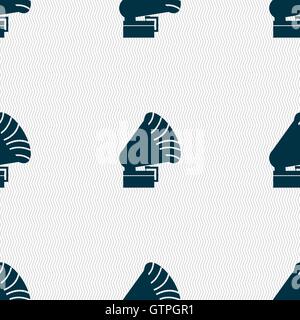 Gramophone icon. sign. Seamless pattern with geometric texture. Vector Stock Vector