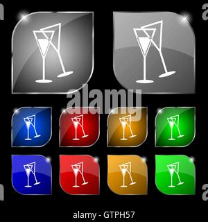 champagne glass icon sign. Set of ten colorful buttons with glare. Vector Stock Vector