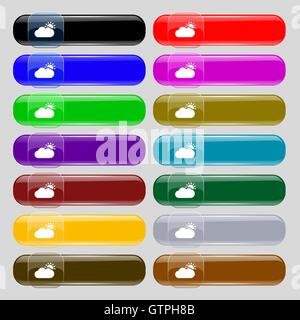 Partly Cloudy icon sign. Set from fourteen multi-colored glass buttons with place for text. Vector Stock Vector
